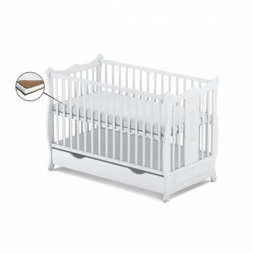Patut cu sertar Vessanti Sophia Alb + Saltea Cocos 10 cm