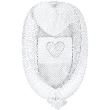 Set 3 piese New Baby Luxury Baby Nest cu paturica si pernuta in forma de inima Minky Heart White