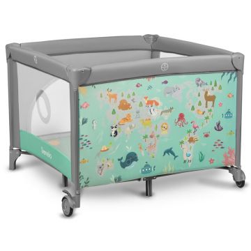 Tarc de joaca, Lionelo, Mille, Pliabil, Include covor educational incorporat cu 4 jucarii Velcro si geanta de transport, Cu roti si inchidere laterala, Saltea din spuma, 100x100 cm, Verde Tarc de joaca, Lionelo, Mille, Pliabil, Include covor educational incorporat cu 4 jucarii Velcro si geanta de transport, Cu roti si inchidere laterala, Saltea din spuma, 100x100 cm, Verde