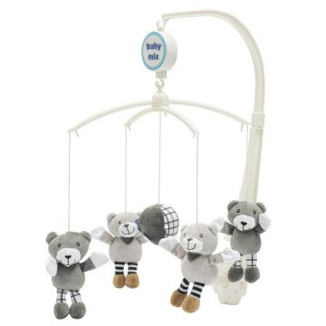 Carusel muzical, BabyMix, Pentru patut, Cu 5 jucarii din plus, Mini Bears Grey Carusel muzical, BabyMix, Pentru patut, Cu 5 jucarii din plus, Mini Bears Grey