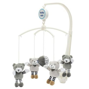 Carusel muzical, BabyMix, Pentru patut, Cu 5 jucarii din plus, Mini Bears Grey