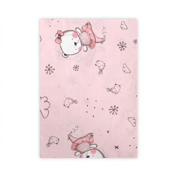 Cearceaf bumbac ranforce 100 x 150 cm Pink Ballerina Bear