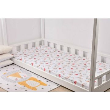 Cearsaf bumbac 100% model flori de bumbac pat casuta Montessorri 90x200 cm