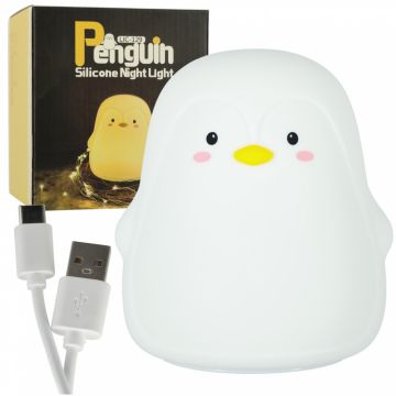 Lampa de veghe din silicon cu LED Pinguin Alb