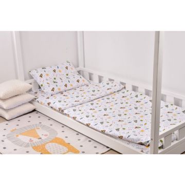 Lenjerie 3 piese pat casuta Montessori, 1 persoana 90x200 cm model rachete