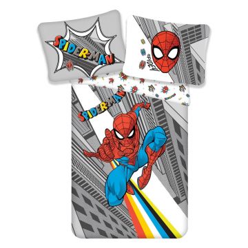 Lenjerie de pat din bumbac pentru copii Jerry Fabrics Spiderman, 140 x 200 cm, gri