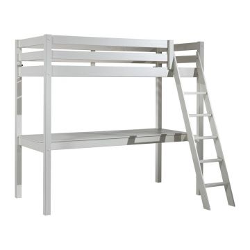 Pat pentru copii alb înalt din lemn masiv de pin 90x200 cm PINO – Vipack
