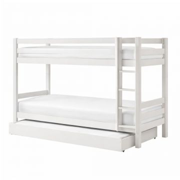 Pat pentru copii alb supraetajat/cu extensie suplimentarÄdin lemn de pin cu spaÈu009Biu de depozitare 90x200 cm PINO âu0080Vipack