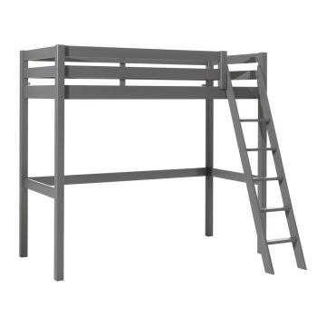 Pat pentru copii gri înalt din lemn masiv de pin 90x200 cm PINO – Vipack