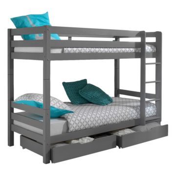 Pat pentru copii gri supraetajat din lemn de pin cu spațiu de depozitare 90x200 cm PINO – Vipack