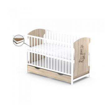 Patut cu sertar VESSANTI MILO GIRAFA - Stejar cu alb + Saltea Cocos 12 cm