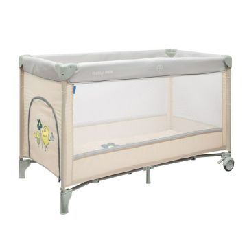 Patut pliant, Baby Mix, Pana la 15 kg, Poate fi utilizat si ca tarc de joaca, Intrare frontala cu fermoar, Cu roti cu frana integrata, Include geanta de transport, Conform cu EN 716-1 + AC: 2019-07, Beige/Sparrows