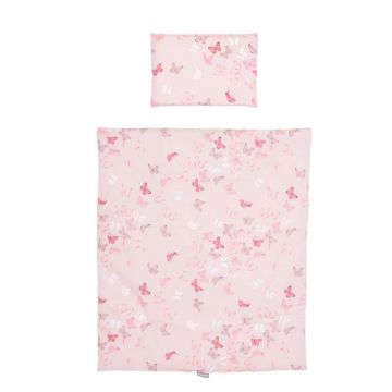 Set lenjerie de pat pentru tarc mic Chipolino Pink Butterflies