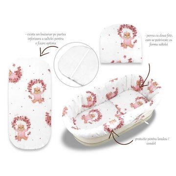 Set pentru landou/cosulet, MimiNu, Cu protectie, saltea si pernuta, Din bumbac certificat Oeko Tex Standard 100, Design, Betty