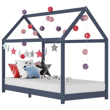 Cadru de pat pentru copii gri 80 x 160 cm lemn masiv de pin