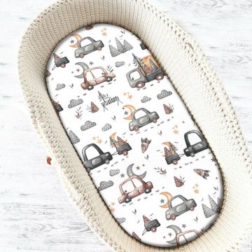 Cearceaf cu elastic, MimiNu, Pentru landou, carucior si cosulet, Dimensiune 80x35 cm, Din bumbac certificat Oeko Tex Standard 100, Design, Cars Grey
