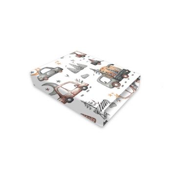 Cearceaf cu elastic, MimiNu, Pentru patut 140X70 cm, Din bumbac certificat Oeko Tex Standard 100, Design, Cars Grey