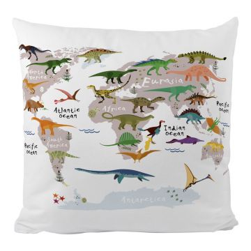 Față de pernă pentru copii din bumbac satinat 45x45 cm Dino World Map – Butter Kings