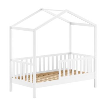 Pat pentru copii alb de tip casă din lemn de pin cu somieră 70x140 cm DALLAS – Vipack