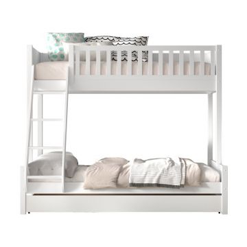 Pat pentru copii alb supraetajat din lemn masiv de pin cu spațiu de depozitare 140x200/90x200 cm SCOTT – Vipack