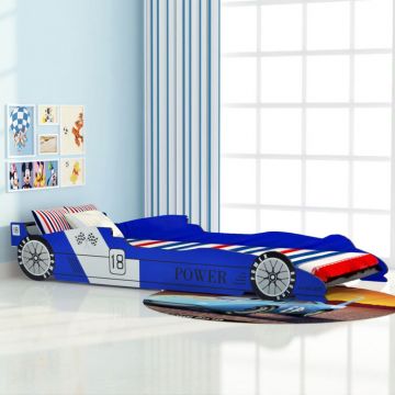 Pat pentru copii mașină de curse 90 x 200 cm albastru