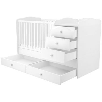 Patut copii transformabil din lemn cu 5 sertare Hubners Matei Maxi Kombi 120x70 cm Alb