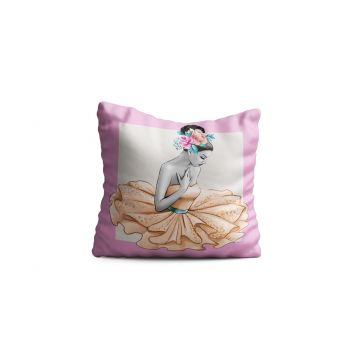 Perna decorativa Ballerina w flower, Oyo Kids, 43x43 cm, poliester, multicolor