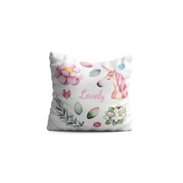 Perna decorativa Lovely Unicorn, Oyo Kids, 43x43 cm, poliester, multicolor