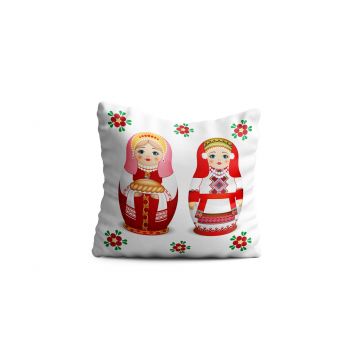 Perna decorativa Matryoshka, Oyo Kids, 43x43 cm, poliester, roz/rosu