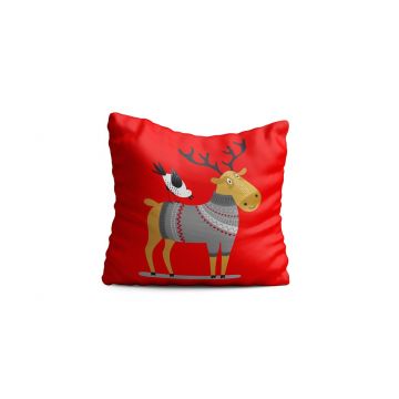 Perna decorativa Reindeer w sweater, Oyo Kids, 43x43 cm, poliester, multicolor