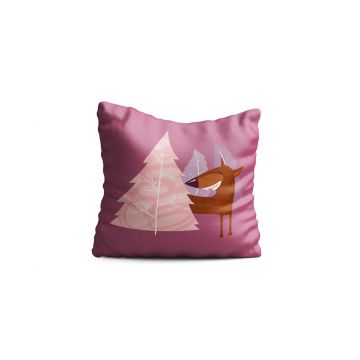 Perna decorativa Wolf, Oyo Kids, 43x43 cm, poliester, roz