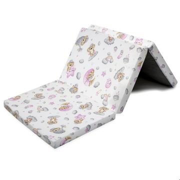 Salteluta pliabila, New Baby, Standard, Pentru patut, Cu geanta de transport inclusa, Cu husa detasabila din bumbac, Din spuma, 120x60x5 cm, 0 luni+, Koala Pink