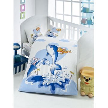 Set lenjerie pentru copii Ranforce, Albastru, 150x100 cm