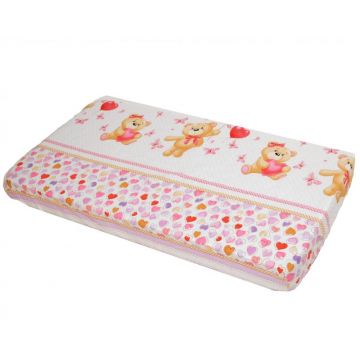 Cearceaf din bumbac cu elastic Bear Heart Pink 120x60 cm