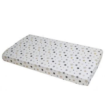 Cearceaf din bumbac cu elastic Stars Cream and Grey White 120x60 cm