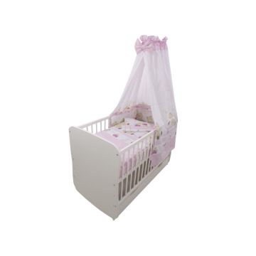 Lenjerie patut 5 piese cu baldachin 120x60cm Teddy Play Pink M1