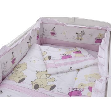 Lenjerie patut cu 4 piese 120x60cm Teddy Play Pink M2