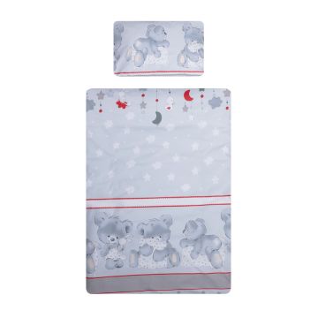 Lenjerie patut cu 4 piese 120x60 cm Ursuleti iepurasi gri