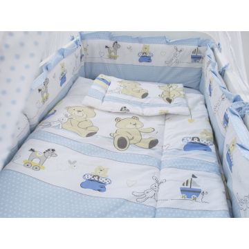 Lenjerie patut cu 5 piese 120x60cm Teddy Play Blue M2