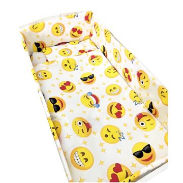 Lenjerie patut cu 5 piese Croitoria Noastra Smiley Faces 140x70 cm