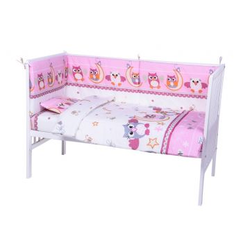 Lenjerie patut cu 7 piese Owls Pink 025