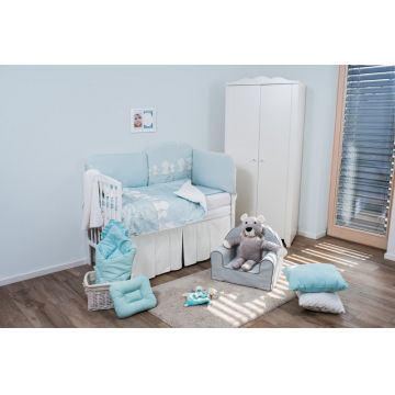 Set de pat pentru bebelusi Blue Teddy Dream 6 piese