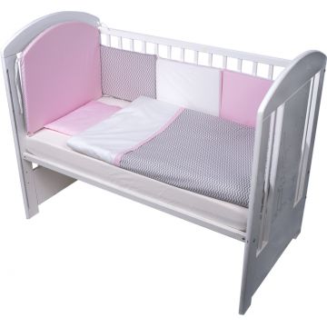 Set de pat pentru bebelusi Chevron Grey Pink 10 piese