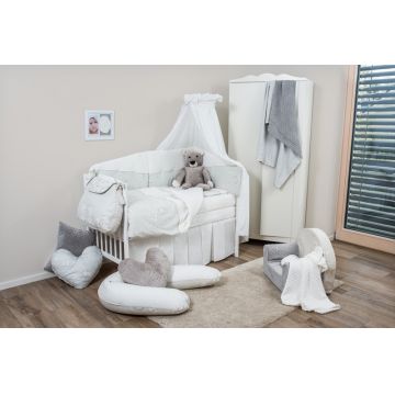 Set de pat pentru bebelusi Teddy Dream Minky White 6 piese