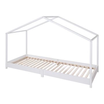 Pat pentru copii alb de tip casă 90x200 cm Montessori – Roba