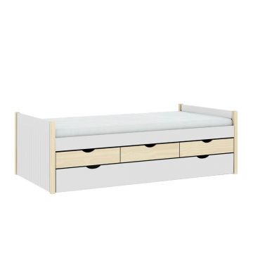Pat pentru copii alb/în culoare naturală cu spațiu de depozitare 90x190 cm Valka – Marckeric