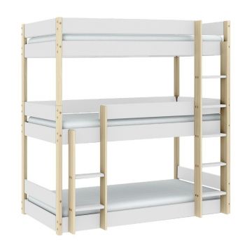 Pat pentru copii alb/în culoare naturală supraetajat 90x190 cm Valka – Marckeric