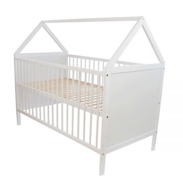 Patut din lemn tip Casuta 140x70 cm cu sertar Domek Alb