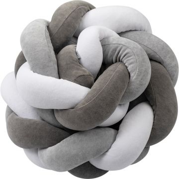 Protectie laterala, B몺, Pentru patut bebe, Tip Bumper impletit, Din bumbac, 235x15 cm, Conform cu standardul european EN 16780:2018, Grey White