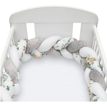 Protectie laterala, New Baby, Animale, Pentru patut, Tip Bumper impletit, Din muselina, Din materiale certificate Oeko Tex Standard 100, Lungime 210 cm, Multicolor
